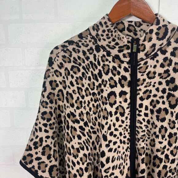 Jones New York Womens Full Zip Poncho size Small/Medium Leopard Print - Picture 4 of 13